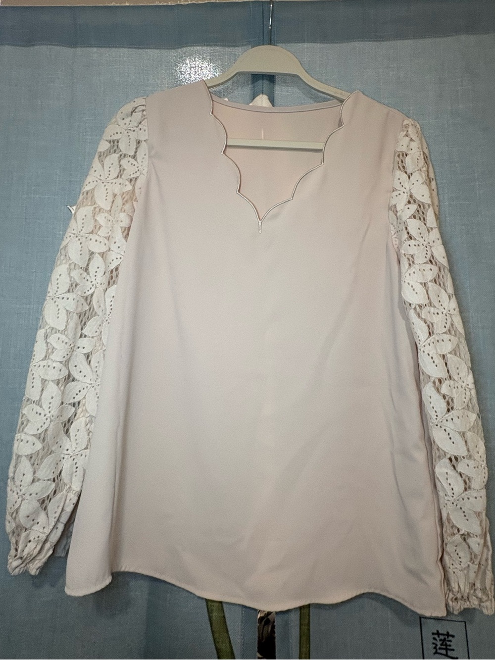 Cupshe Scallop Neck Lace Sleeve Blouse - Light Blush